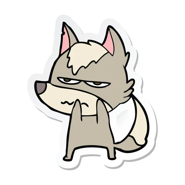 Sticker of a cartoon annoyed wolf — Stock Vector