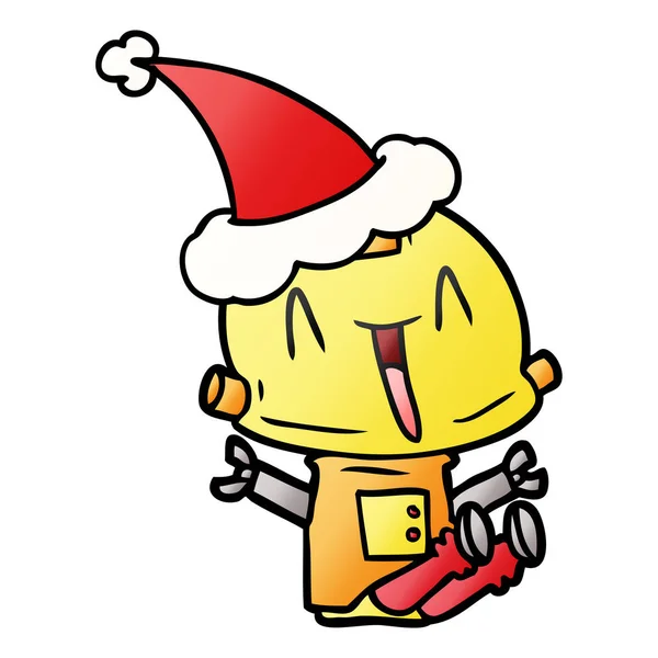 Dibujo Animado Gradiente Dibujado Mano Robot Con Sombrero Santa — Vector de stock