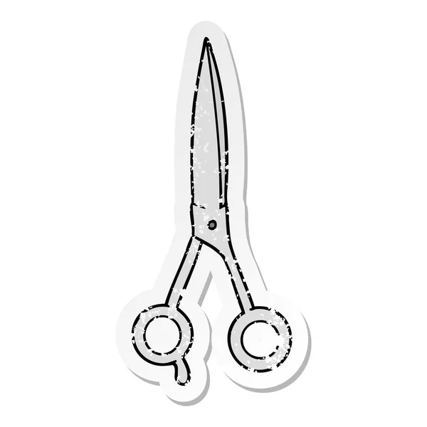Distressed sticker of a cartoon barber scissors — Stock Vector