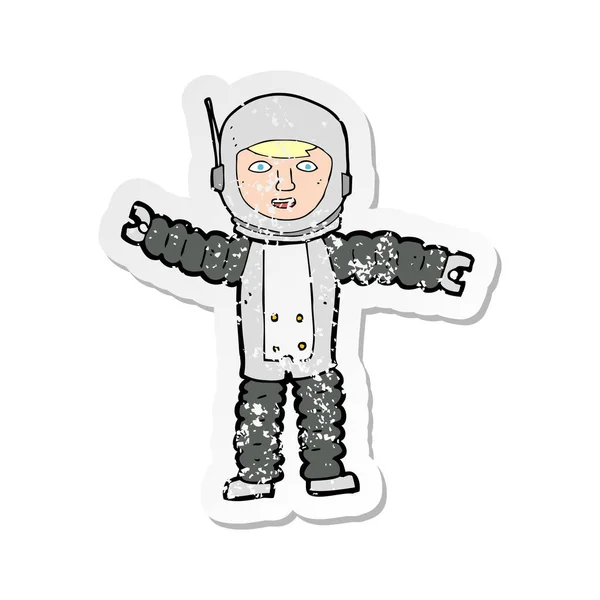 Etiqueta Angustiada Retro Astronauta Dos Desenhos Animados — Vetor de Stock