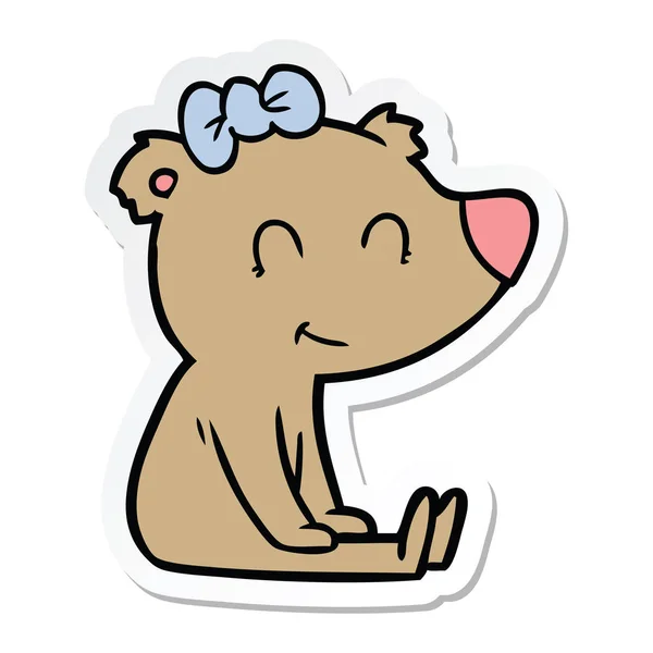 Etiqueta de um desenho animado urso fêmea sentado — Vetor de Stock