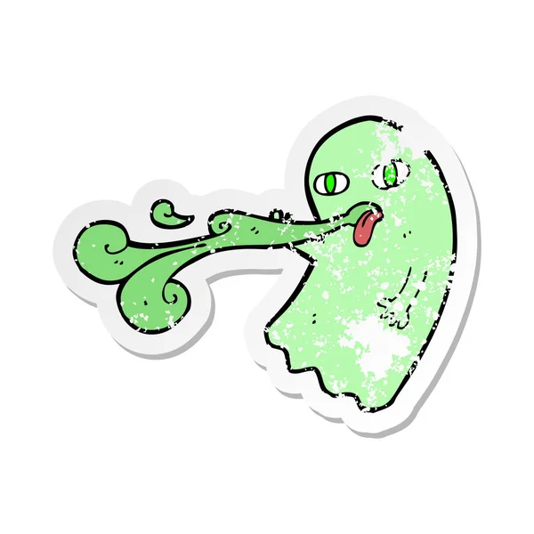 Retro Distressed Sticker Funny Cartoon Ghost — Stock Vector