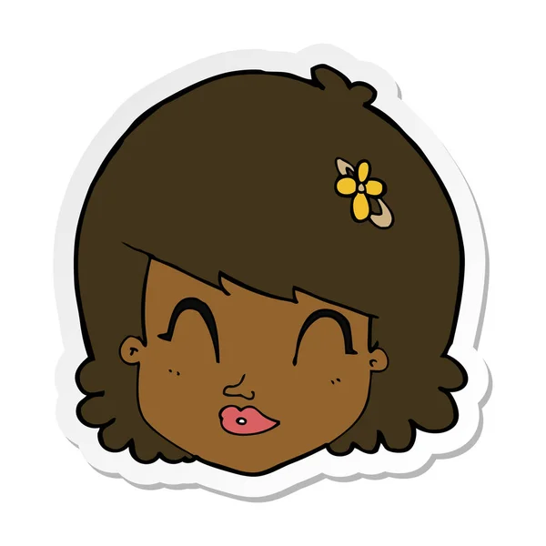 Sticker Cartoon Happy Female Face — Stock Vector