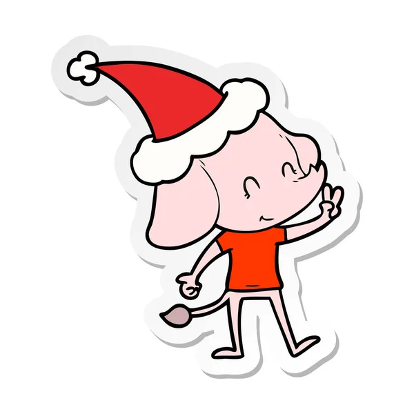 Cute sticker cartoon of a elephant wearing santa hat — Stock Vector