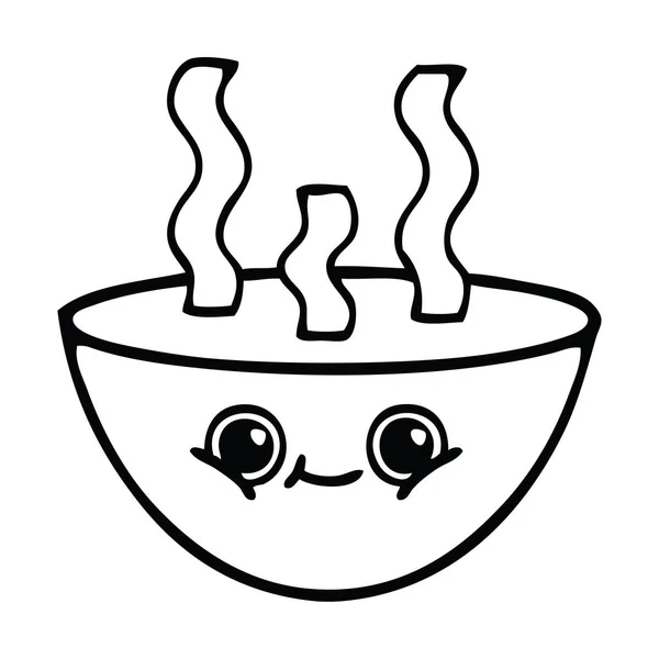 Line drawing cartoon bowl of hot soup — Stock Vector