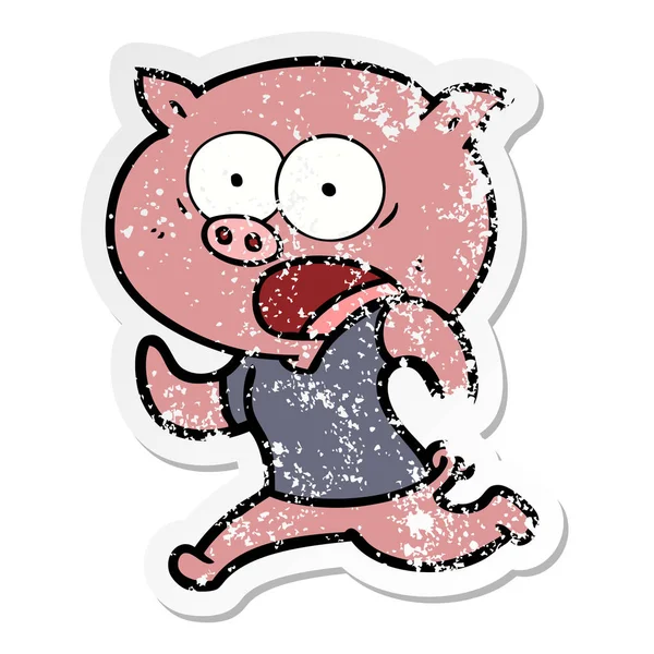 Autocollant affligé d'un cochon de dessin animé fuyant — Image vectorielle