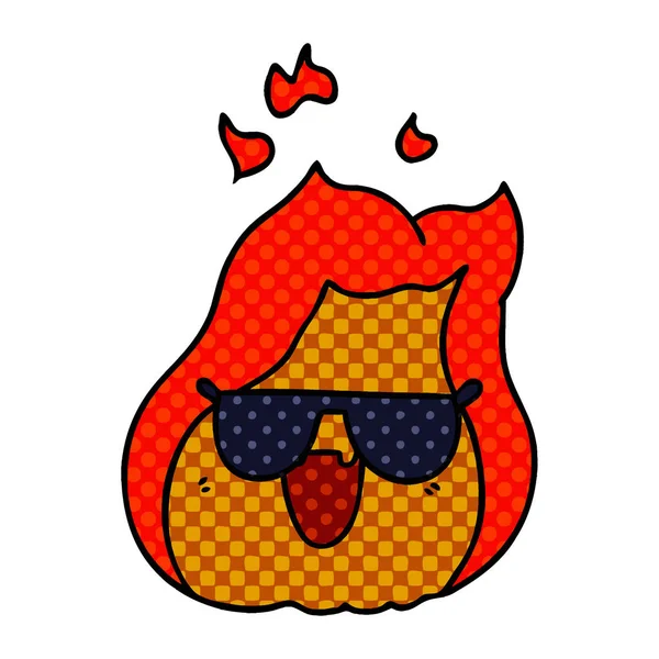 Cartoon kawaii flames in shades — Stock Vector