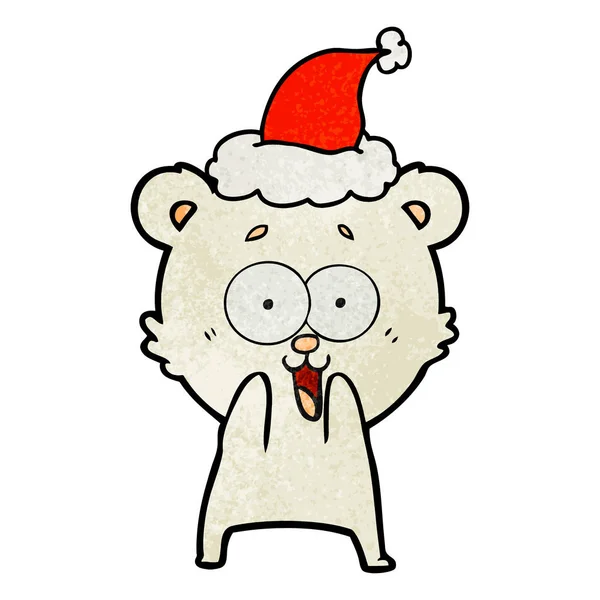 Eccitato orsacchiotto cartoni animati di un cappello indossando Babbo Natale — Vettoriale Stock