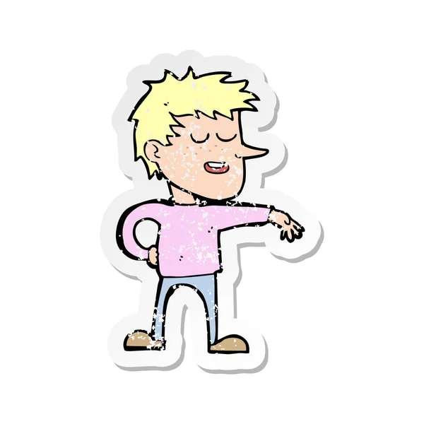 Retro Distressed Sticker Cartoon Man Making Dismissive Gesture — Stock Vector