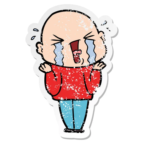 一个卡通哭秃头男子苦恼的贴纸 — 图库矢量图片