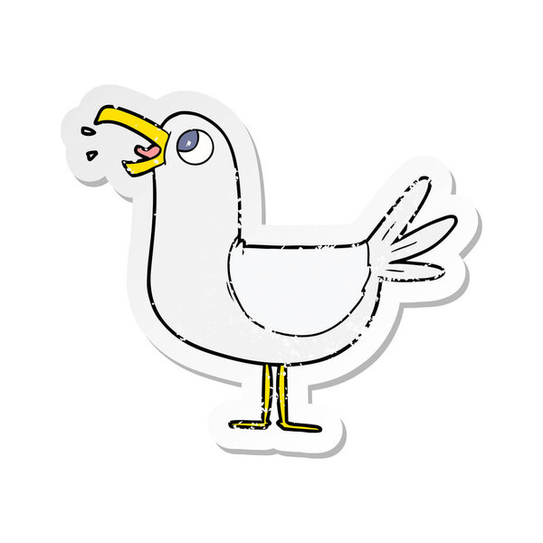 distressed sticker of a cartoon seagull
