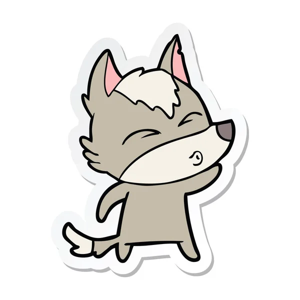 Sticker Cartoon Wolf Whistling — Stock Vector