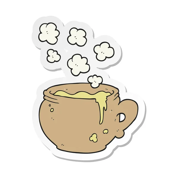 Sticker of a cartoon mug of soup — Stock Vector