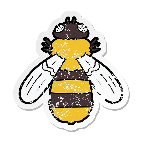 Verontruste Sticker Van Een Cartoon Bee — Stockvector