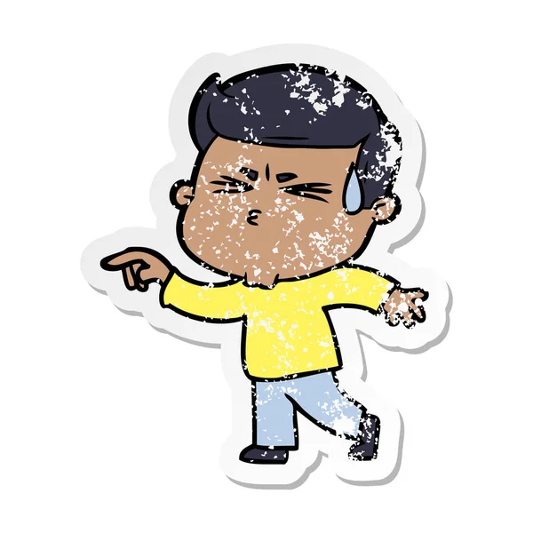 Distressed Sticker Cartoon Man Sweating — Stock Vector