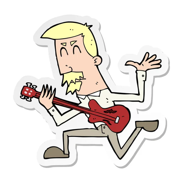 Sticker Cartoon Man Playing Electric Guitar — Stock Vector