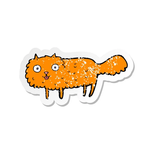Retro nödställda klistermärke av en tecknad lurviga katt — Stock vektor