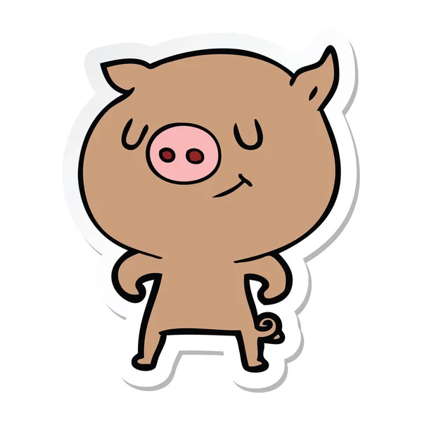 Etiqueta de um porco feliz dos desenhos animados — Vetor de Stock