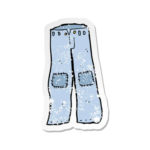 Retro Aufkleber Einer Cartoon Geflickten Alten Jeans — Stockvektor