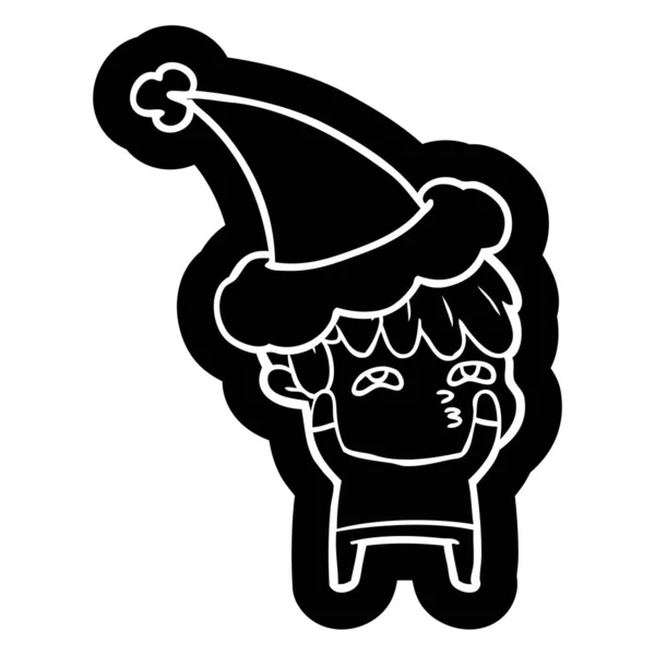 Peculiar Icono Dibujos Animados Hombre Curioso Con Sombrero Santa — Vector de stock