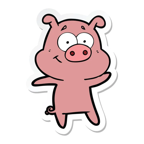 Sticker of a happy cartoon pig — Stock Vector