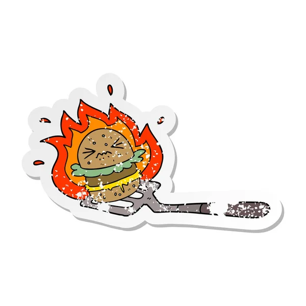 Spatula Bir Karikatür Burger Sıkıntılı Etiket — Stok Vektör