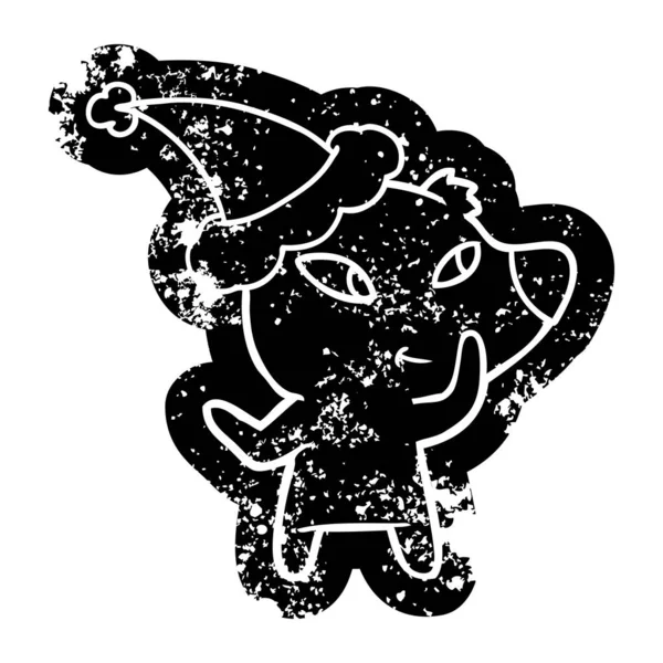 Carino Eccentrico Cartone Animato Angosciato Icona Orso Indossa Cappello Babbo — Vettoriale Stock