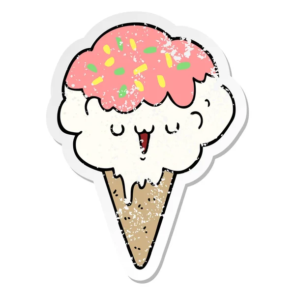 Distressed sticker of a cartoon ice cream — Stock Vector