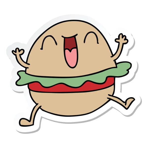 Sticker of a quirky hand drawn cartoon happy veggie burger — Stock Vector