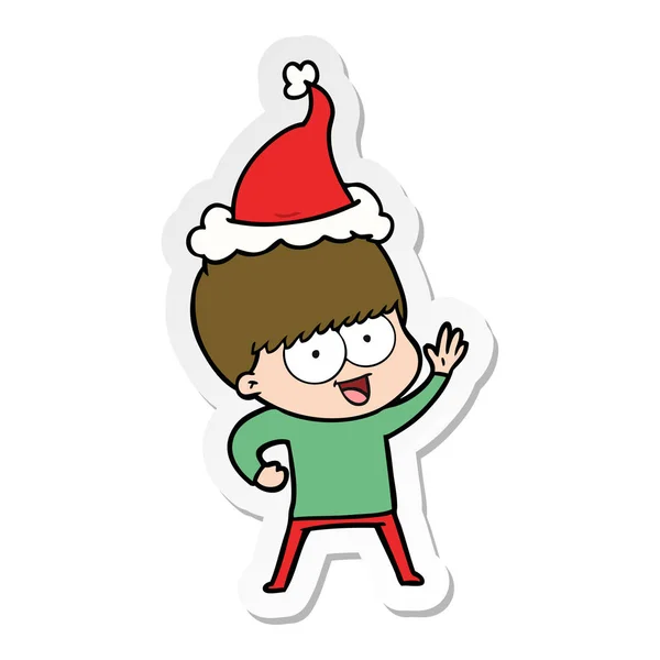 Gelukkig sticker cartoon van een jongen die het dragen van KERSTMUTS — Stockvector