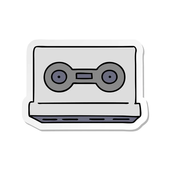 Sticker cartoon doodle van een cassettebandje sticker — Stockvector