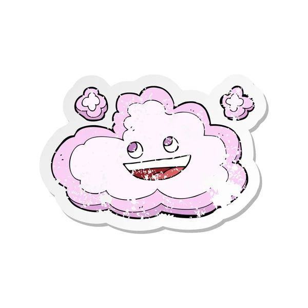 Pegatina retro angustiado de una caricatura nube rosa feliz — Vector de stock