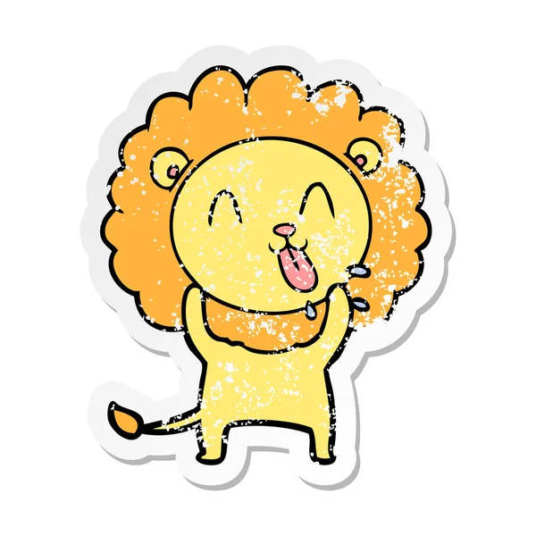 Calcomanía angustiada de un león de dibujos animados feliz — Vector de stock