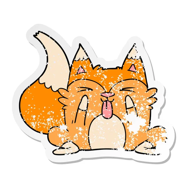 Distressed sticker of a funny cartoon fox — Stock Vector