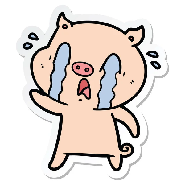 Etiqueta de um desenho animado porco chorando —  Vetores de Stock