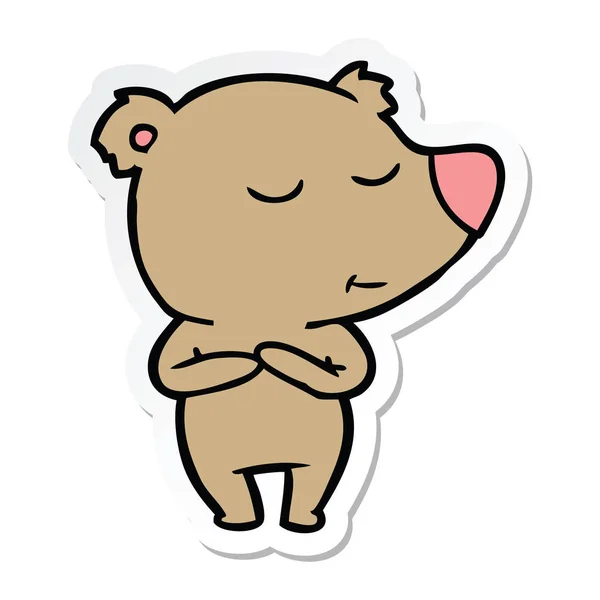 Adesivo di un orso cartone animato felice — Vettoriale Stock