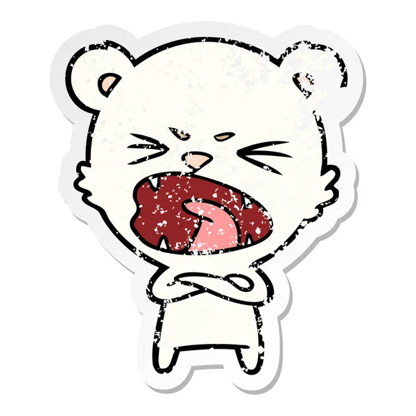 Distressed sticker of a angry cartoon polar bear — Stock Vector