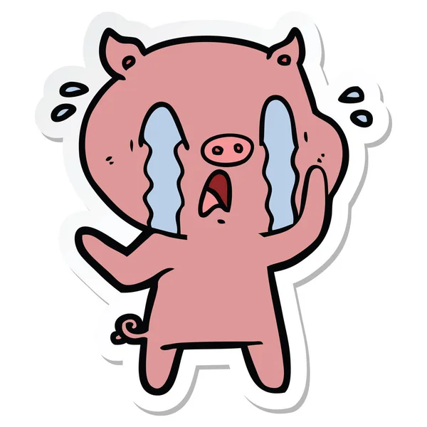 Sticker of a crying pig cartoon — Stock Vector