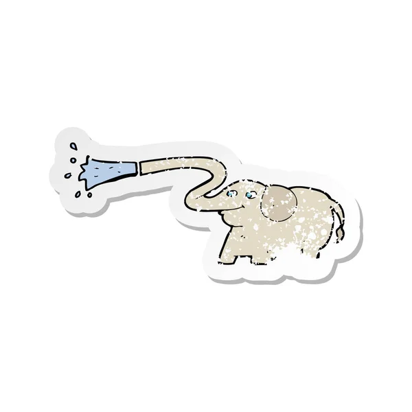 Retro Distressed Sticker Cartoon Elephant Squirting Water — Stock Vector