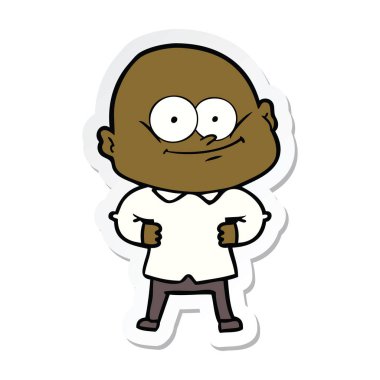 etiket bakarak bir karikatür kel adam