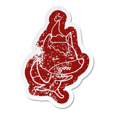 santa giyen diş gösterilen kurt sıkıntılı Etiket cartoon