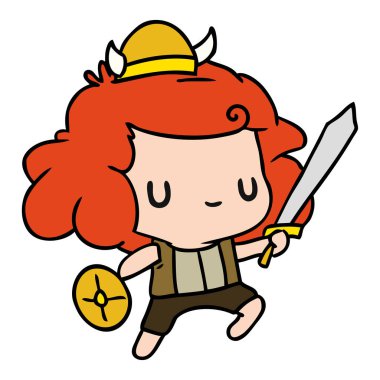 çizgi film illüstrasyon kawaii şirin viking çocuk