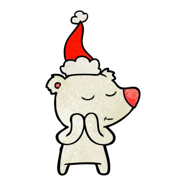 Noel Baba şapkası giyen bir kutup ayısı mutlu dokulu karikatür