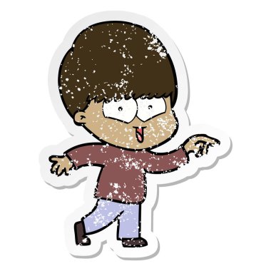 sıkıntılı etiket bir karikatür mutlu çocuk