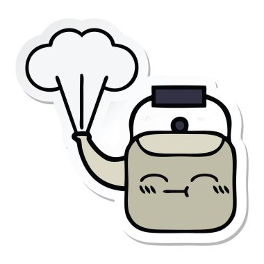 su ısıtıcısı dumanı tüten bir sevimli çizgi etiket