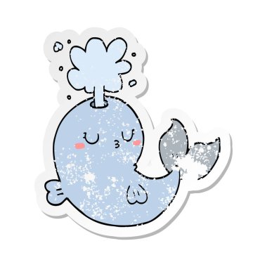 bir çizgi film balinanın su spouting sıkıntılı etiket