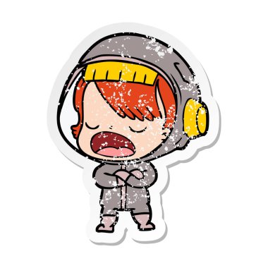 bir çizgi film konuşan astronotun sıkıntılı etiket