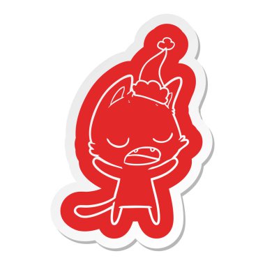 konuşan kedi ilginç çizgi film etiketi giyen Noel Baba şapkası