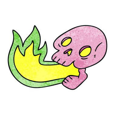 ilginç elle çizilmiş karikatür kafatası nefes yangın