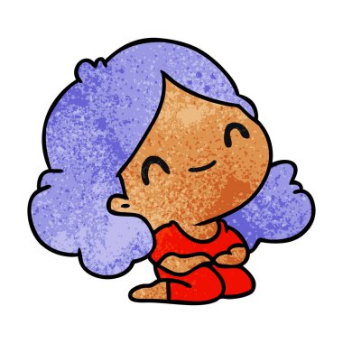 bir şirin kawaii kız dokulu karikatür çizimi